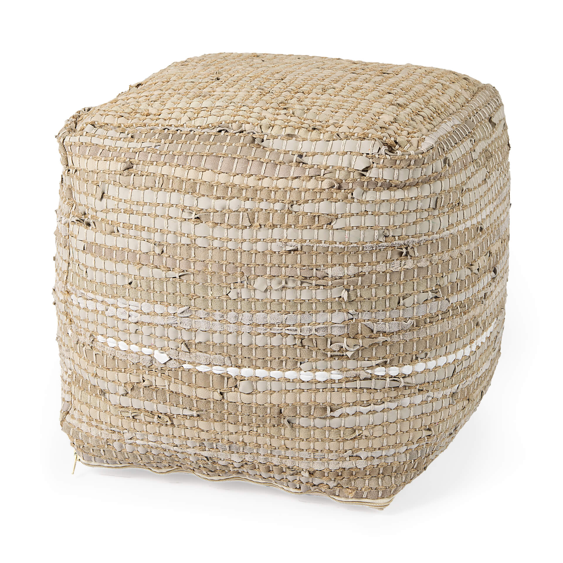 Aalia Leather and Jute Pouf - Black