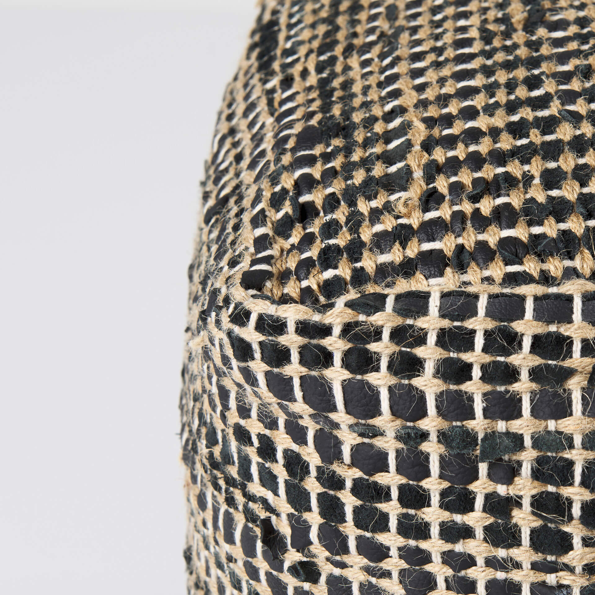Aalia Leather and Jute Pouf - Black