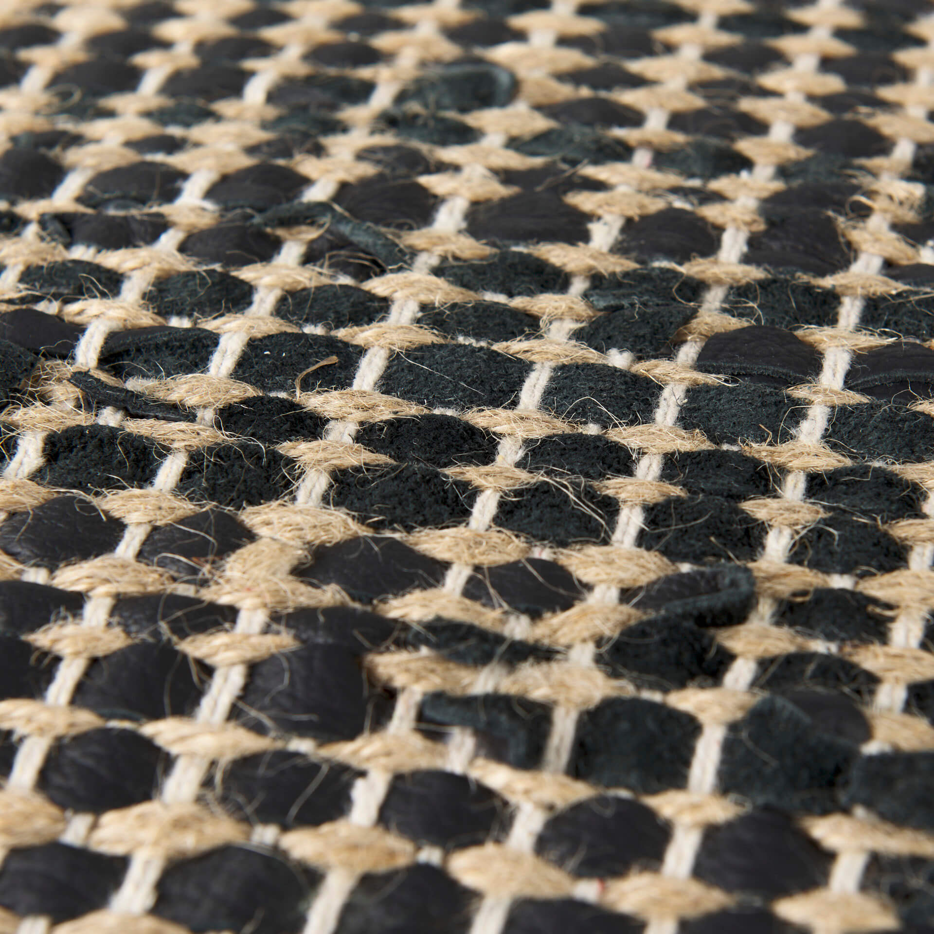 Aalia Leather and Jute Pouf - Black