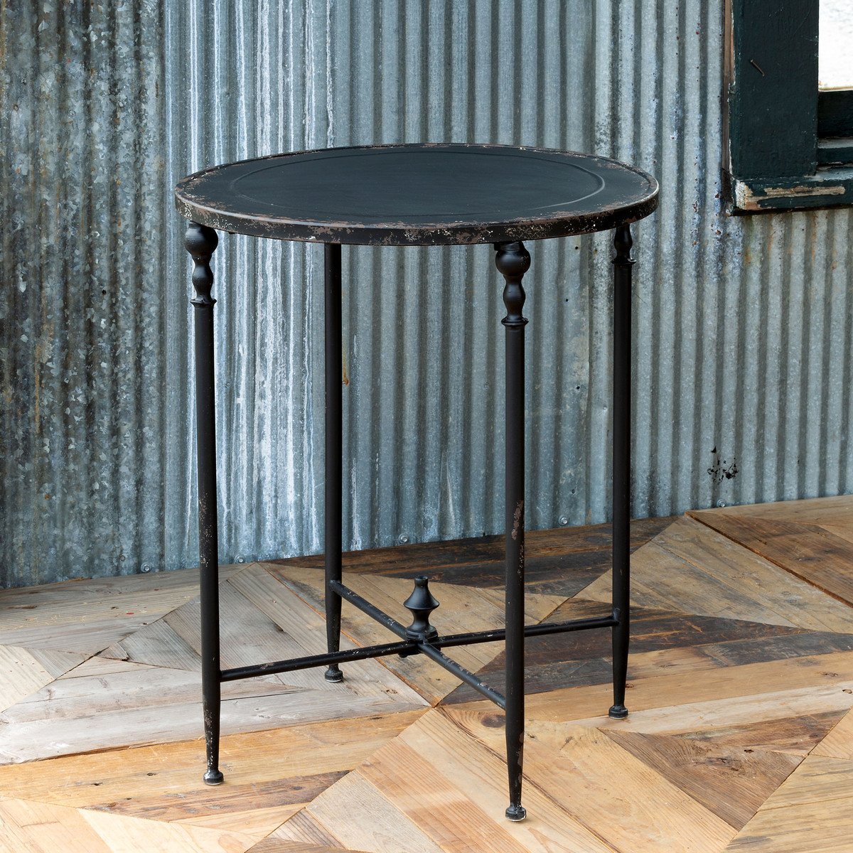 Antique Black Metal Round Side Table - Black