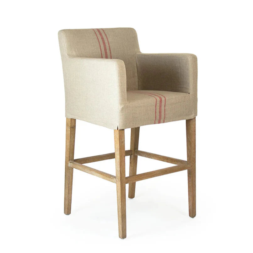Avignon Red Stripe Slipcover Bar Stool - Red